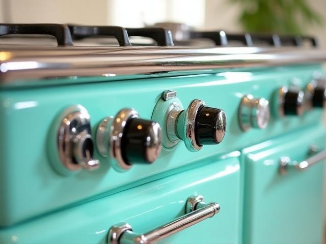 Cuisinière vintage après restauration, émaillée et polie