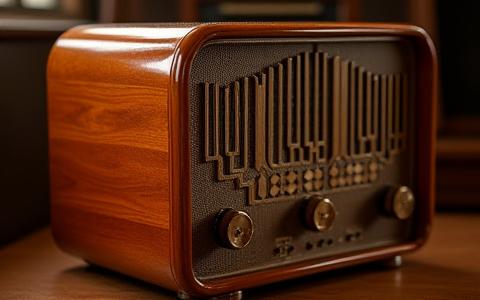 Enceinte TBT ou radio ancienne en bois poli avec grille art déco